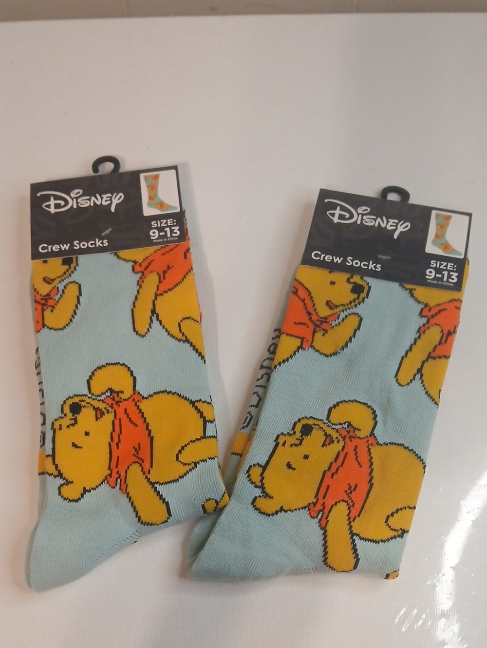 Disney Light Blue Crew Socks with Yellow Winnie the Pooh Motif